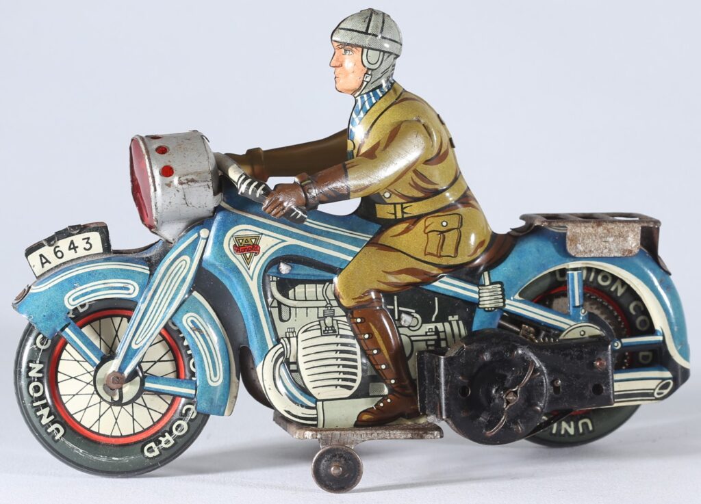 Vintage ARNOLD tin toy clockwork motorcycle 1950s BMW