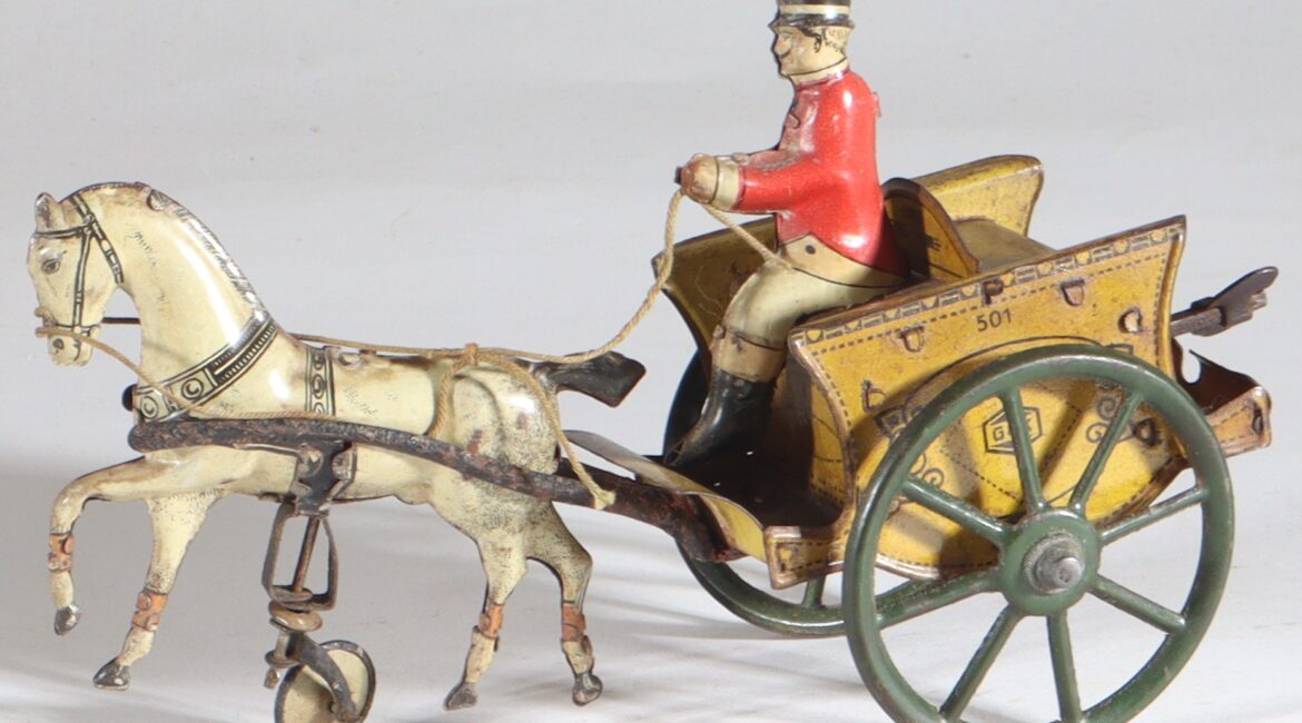 kallistoys-auctions-auktionen-antique-vintage-toys-antik-historisch-spielzeug-greppert-kelch-germany-tinplate-toy-blechspielzeug-clockwork-uhrwerk-single-horse-carriage-einspanner-501-1a