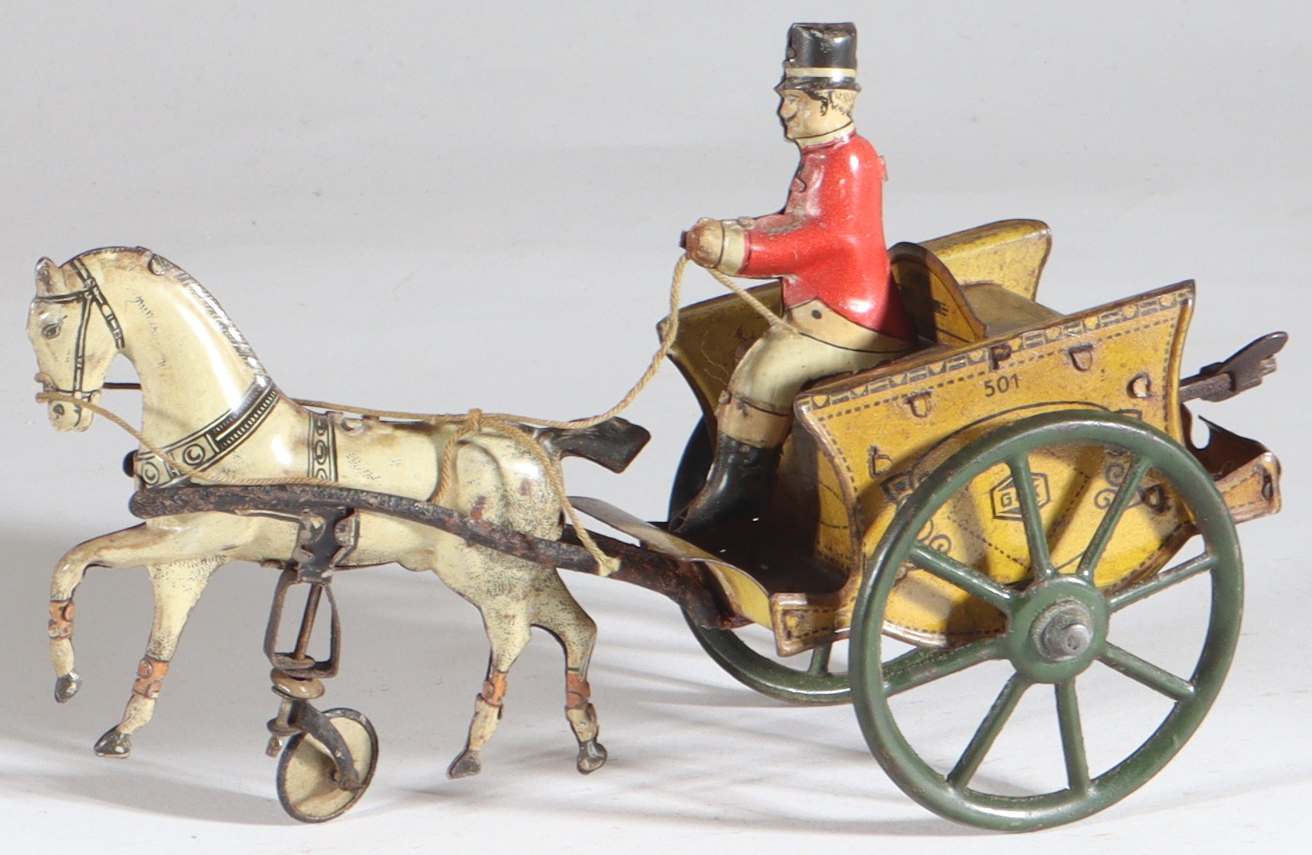kallistoys-auctions-auktionen-antique-vintage-toys-antik-historisch-spielzeug-greppert-kelch-germany-tinplate-toy-blechspielzeug-clockwork-uhrwerk-single-horse-carriage-einspanner-501-1a
