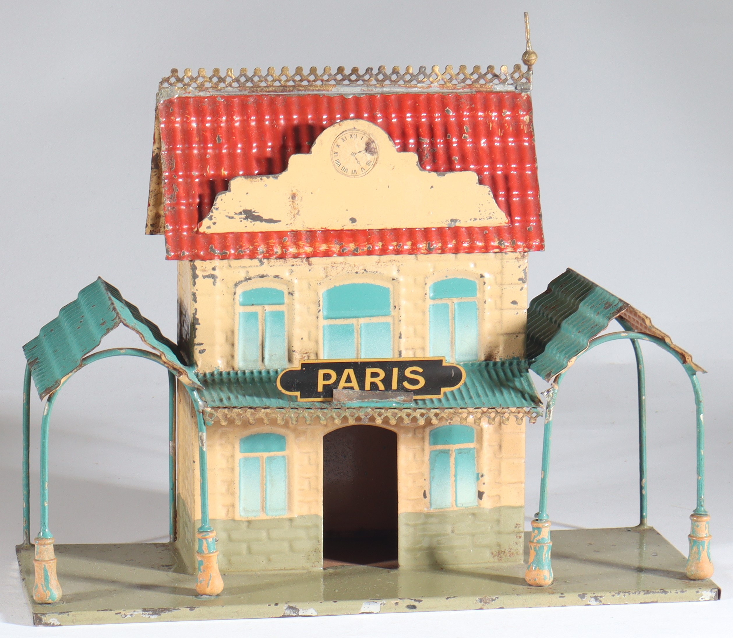 kallistoys-auctions-auktionen-antique-vintage-toys-antik-historisch-spielzeug-faivre-f-v-france-spur-0-tinplate-blech-railway-station-small-bahnhof-klein-gare-petite-1a
