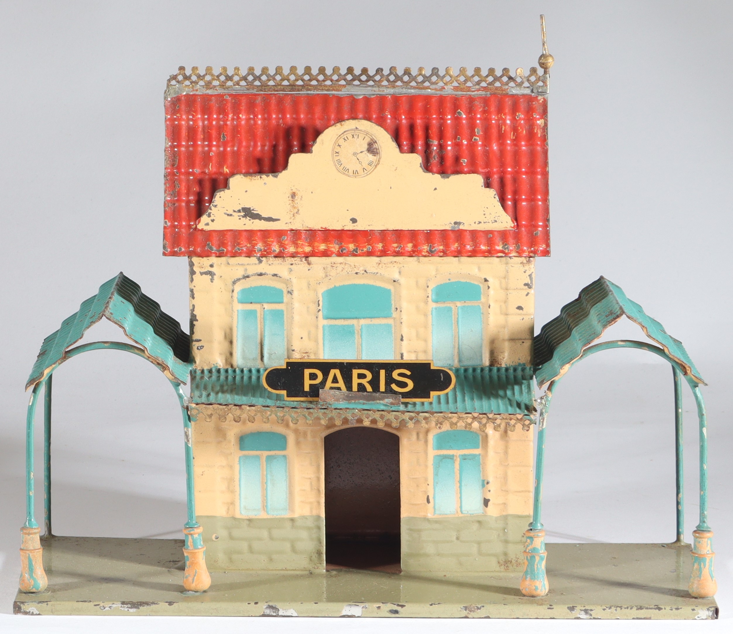 kallistoys-auctions-auktionen-antique-vintage-toys-antik-historisch-spielzeug-faivre-f-v-france-spur-0-tinplate-blech-railway-station-small-bahnhof-klein-gare-petite-1c