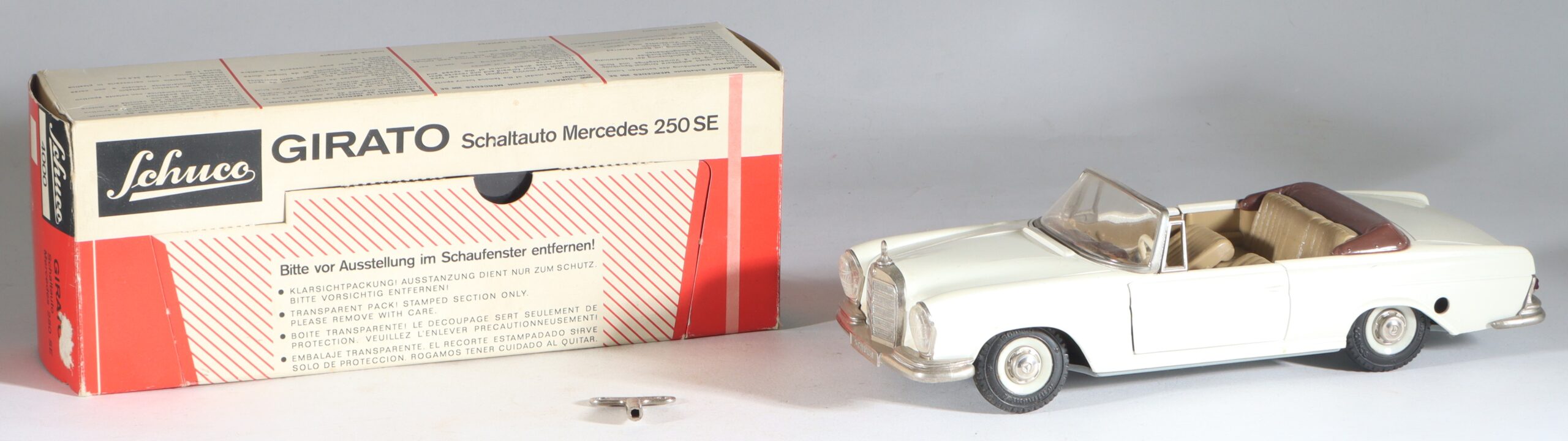 Schuco Girato Mercedes-Benz 250 SE Convertible Tin Toy Car #4000 White/Cream with Box and Key
