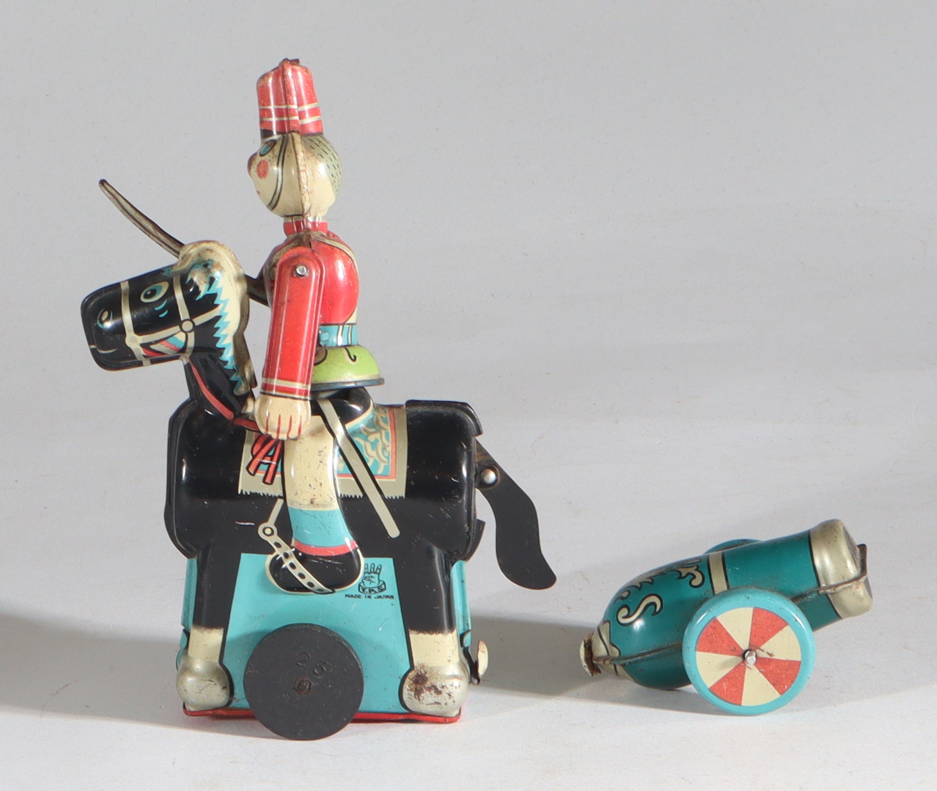 toplay-tps-japan-tinplate-blech-toy-spielzeug-cavalry circus horse with cannon-1c toplay-tps-japan-tinplate-blech-toy-spielzeug-cavalry-circus-horse-with-cannon-1c
