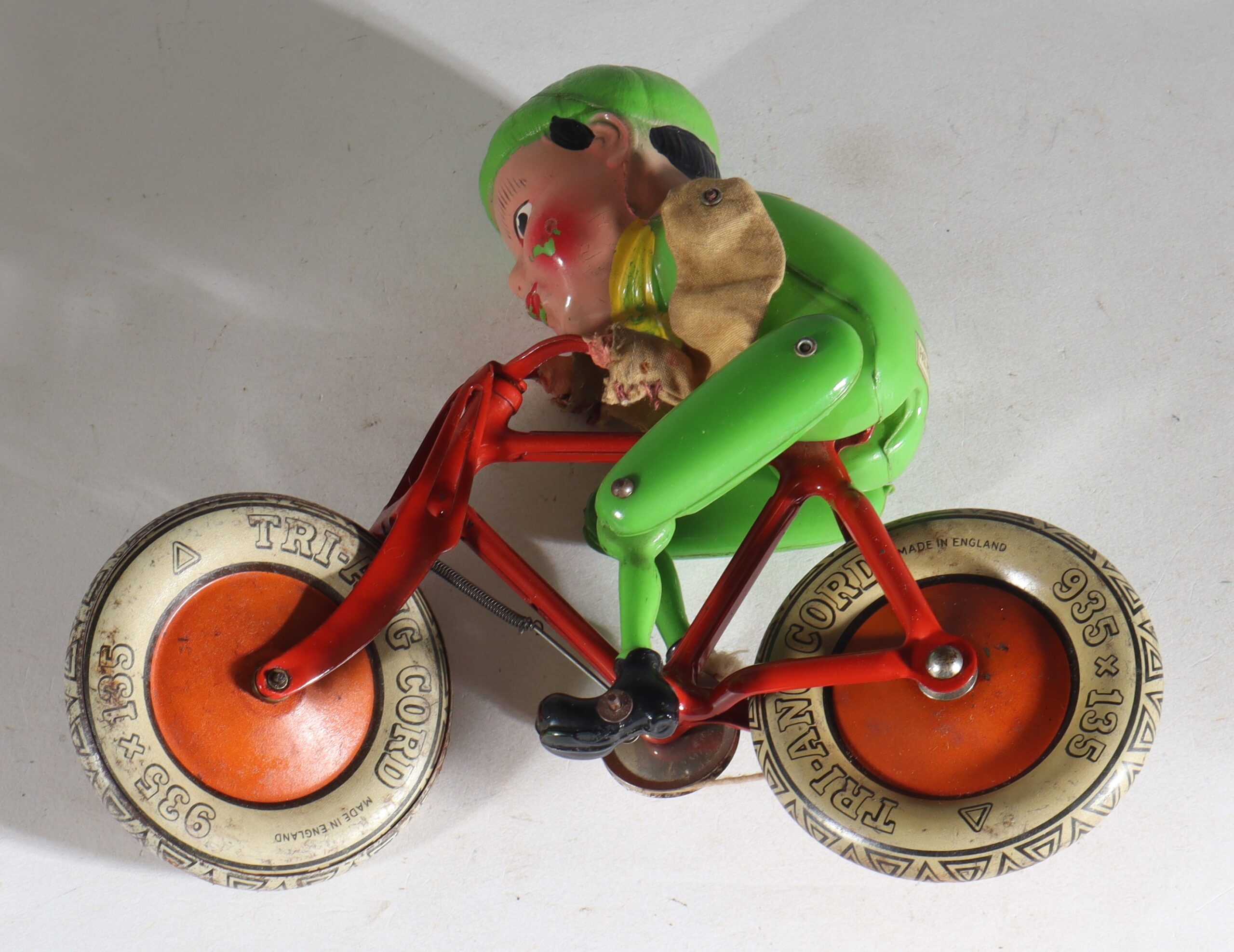 Tri-ang Gyro Cycle Tinplate Cyclist Toy with Original Box England 1930s