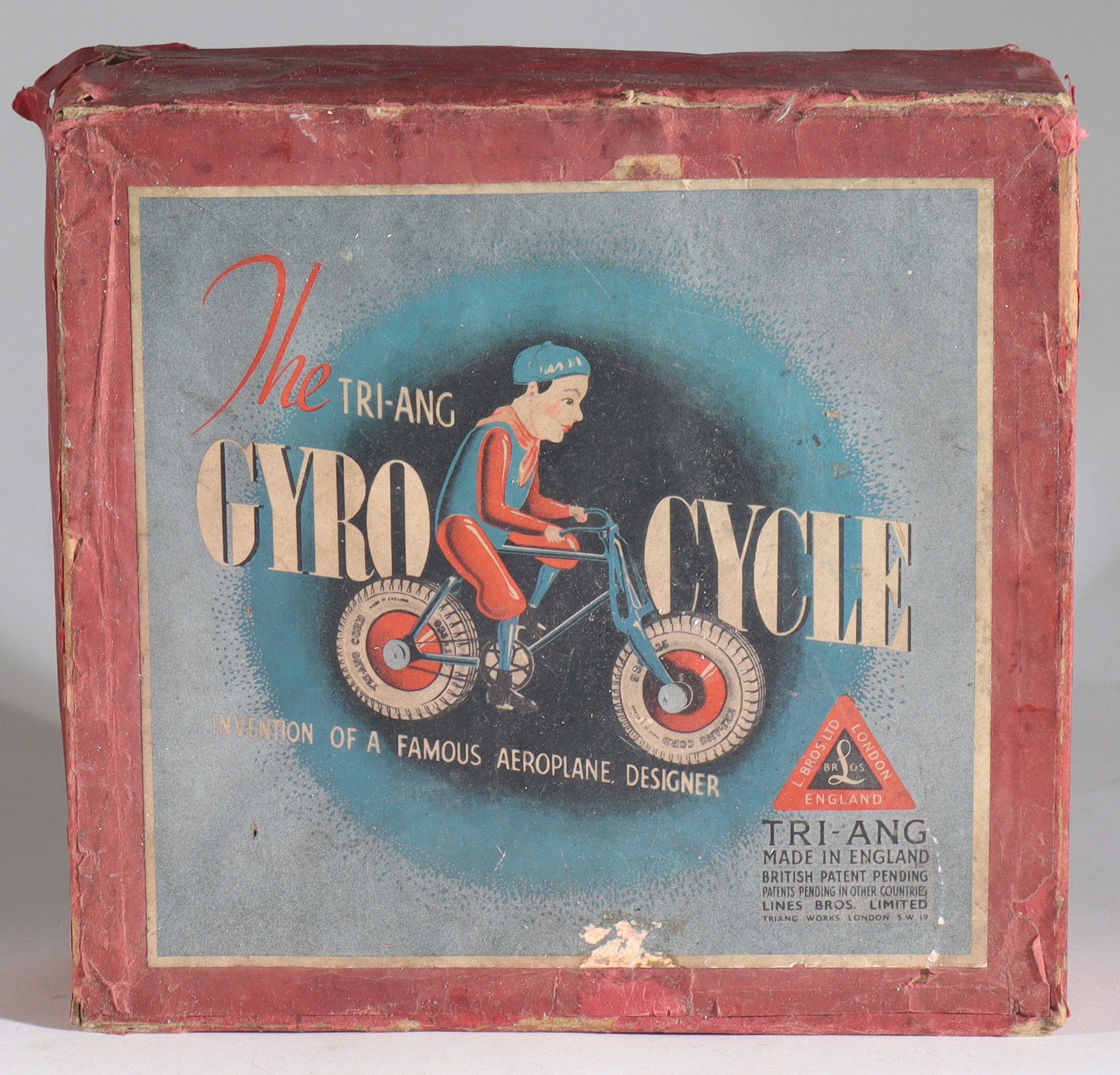 IMG_6728-1 Tri-ang Gyro Cycle Tinplate Cyclist Toy with Original Box England 1930s