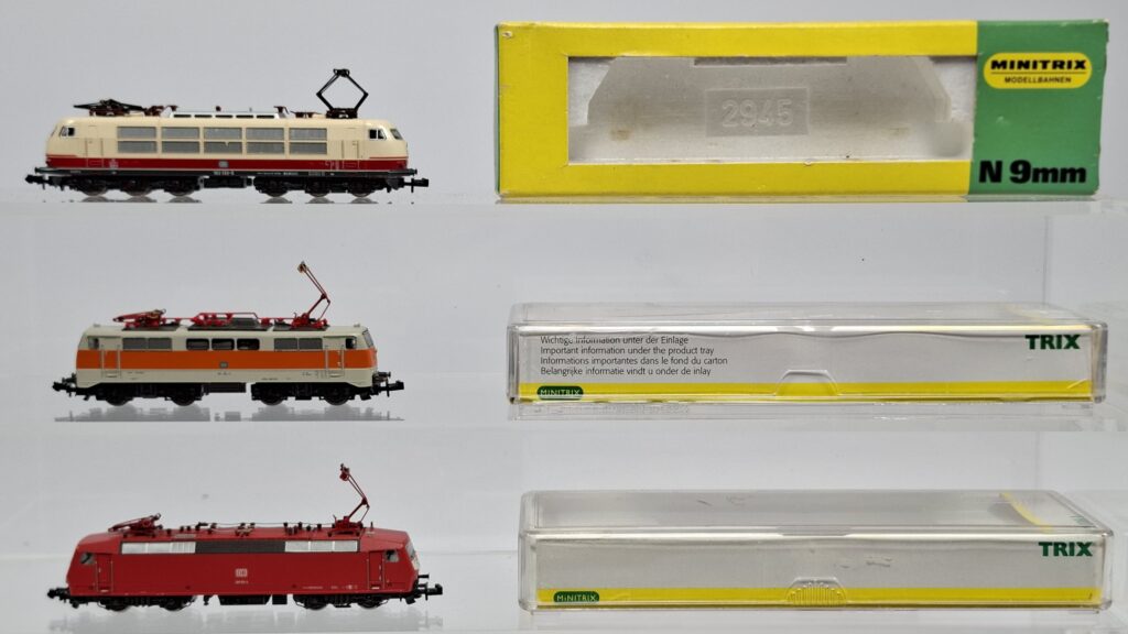 Minitrix N gauge 1:160 lot with electric locos BR 103 + BR 111 + BR 120 in OB