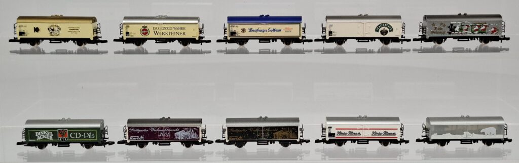 Marklin Z gauge 1:220 lot with 10 different beer wagons