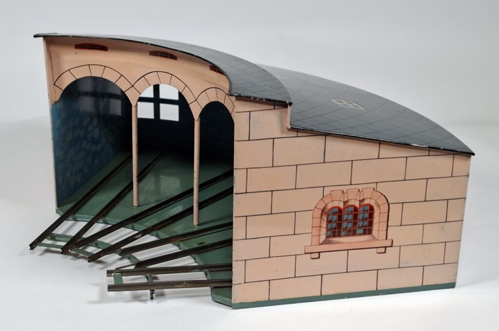 Märklin uralt Spur 1 Blech Lokschuppen für Drehscheibe in rosa #02114/1