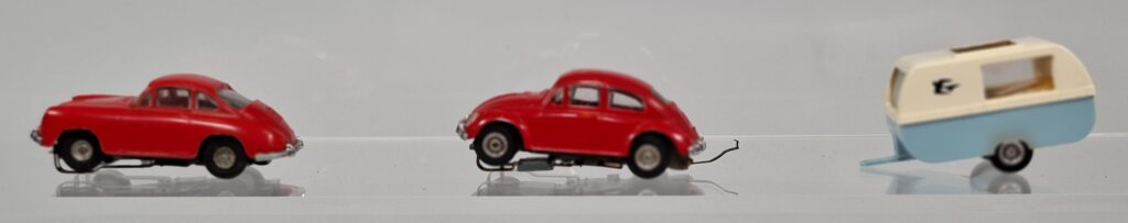 Faller AMS Slotcar Konvolut Porsche 356 und VW Käfer und Wohnwagen '60er Jahre
