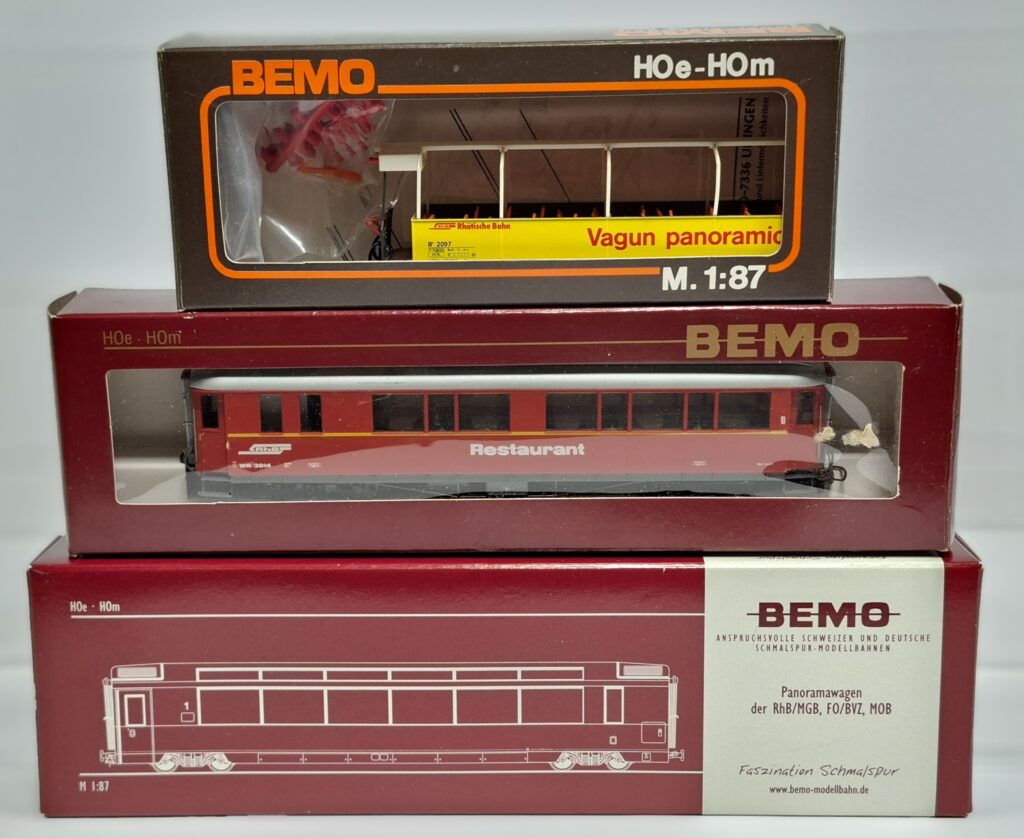 Bemo Spur H0m 12mm Konvolut Salon- /Speise- und Panoramawagen Rhätische Bahn im OKT