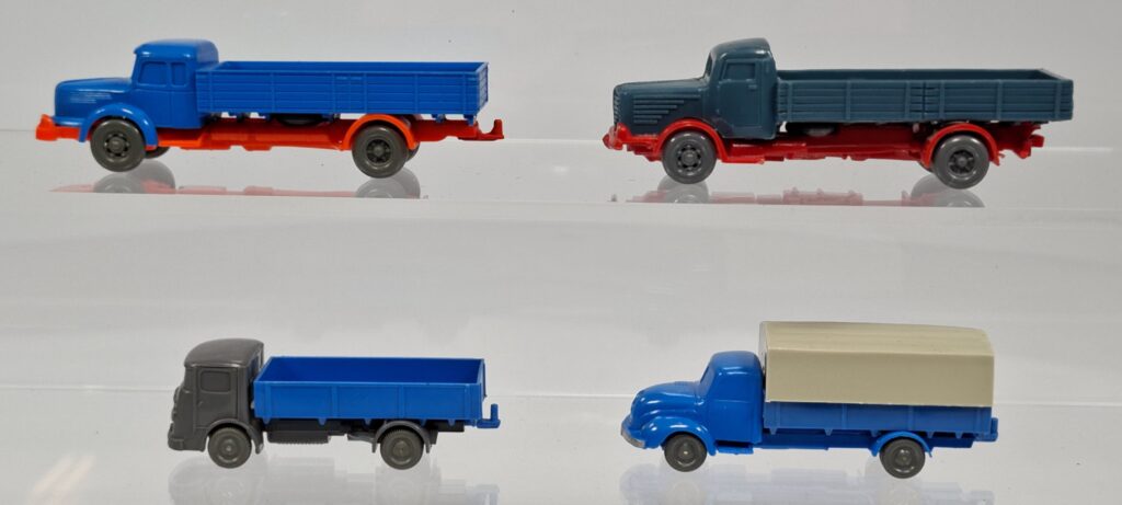 Wiking unglazed Büssing, Krupp and Magirus model lorry lot, mid-1950s