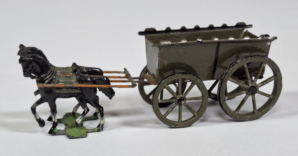 Heyde (?) antique tinplate carriage with metal horses, approx. 10-12 cm, c.1900