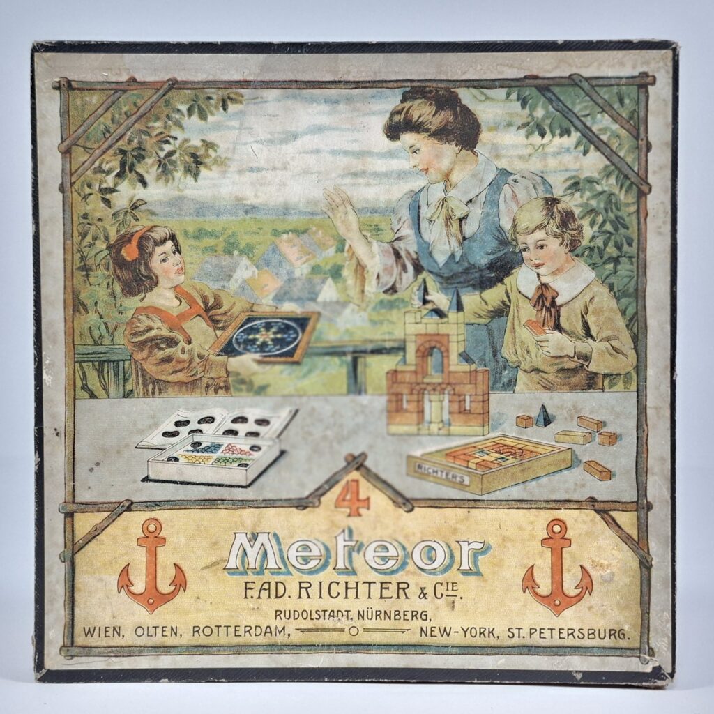Meteor Richter uralt Spiel Mühle mit Steinkugeln mit Vorlage '10er Jahre