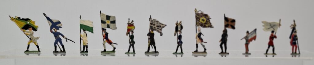 Heinrichsen and others antique hand-painted 35 mm tin figures 'Standard Bearers', c.1900