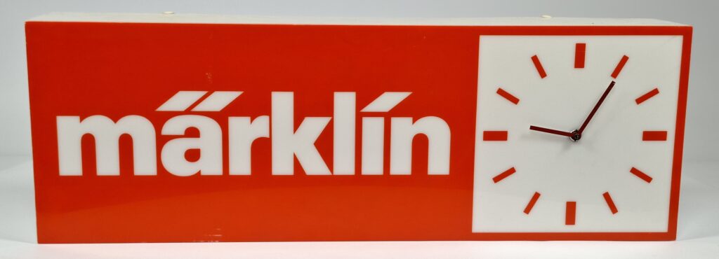 Vintage Märklin dealer's illuminated plastic advertising sign, approx. 60 cm long, 1970s